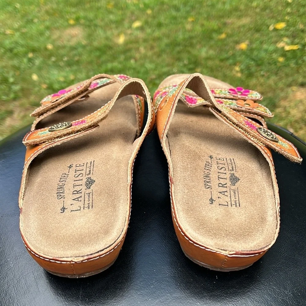 L’Artiste spring step sandals, velcro straps, open toe, brown, flower, size 6.5 - Picture 5 of 9